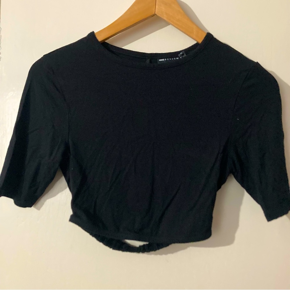 ASOS Jet Black Backless Short Sleeve Crop Top Size 4